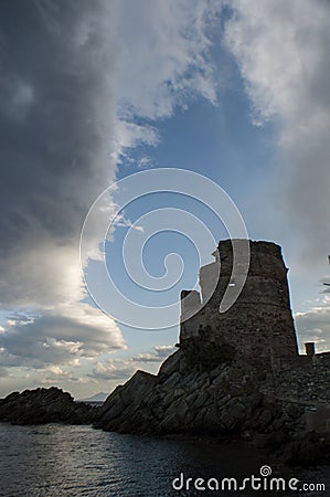 Erbalunga, Tour dâ€™Erbalunga, tower, harbour, Genoese tower, Corsica, Cap Corse, Haute Corse, Upper Corse, France, Europe, island Stock Photo